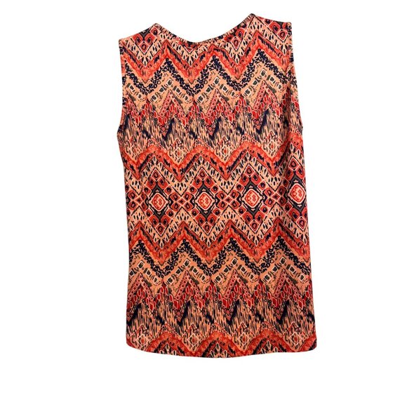 Ofeefan Sleevless Print Tank Size XL Orange Pleated V Neck NWT Stretchy - Picture 2 of 9